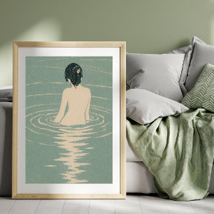 Affiche Illustration de bain japonais Bois japonais vint