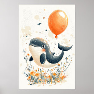 Affiche Illustration de baleine de Whimsical avec un ballo