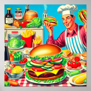Affiche Illustration de bande dessinée Retro Hamburger