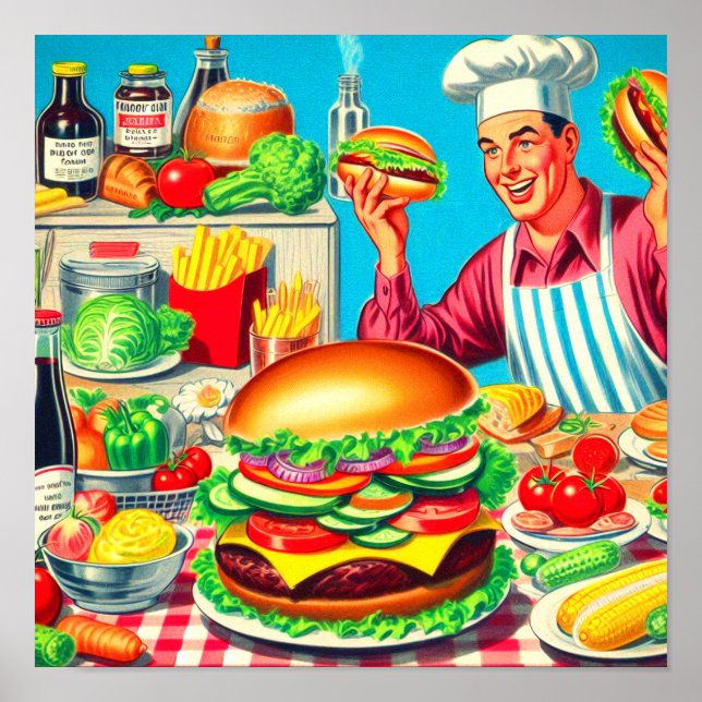 Affiche Illustration de bande dessinée Retro Hamburger (Devant)