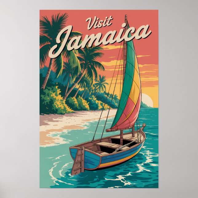 Affiche Illustration de bateau Jamaïcain Art de voyage Vin (Devant)