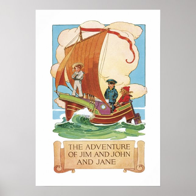 Affiche Illustration de bateau pour enfants vintage (Devant)