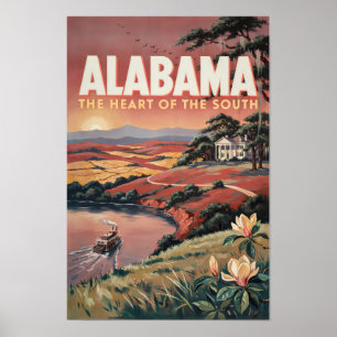 Affiche Illustration de bateau sur la rivière Alabama Art 