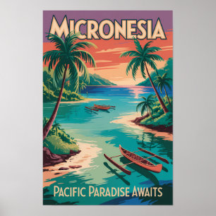 Affiche Illustration de bateaux de Micronésie Art de voyag