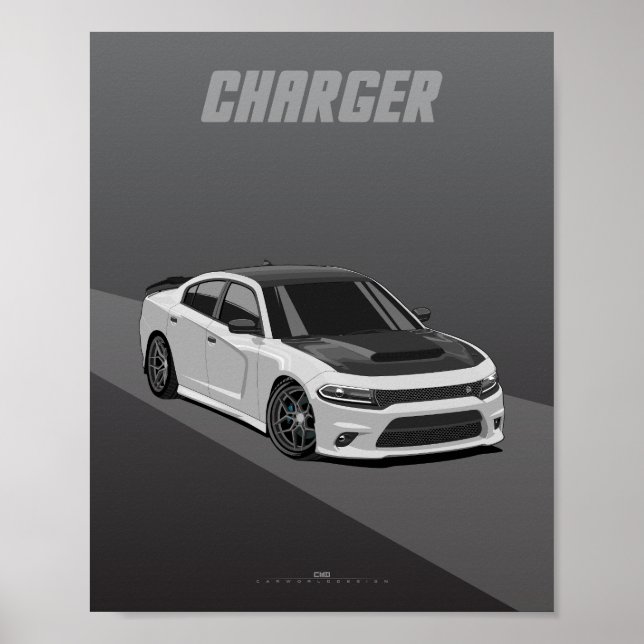 Affiche Illustration de berline musclée Widebody Charger (Devant)
