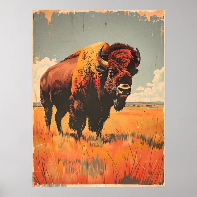 Affiche Illustration de bison vintage (Devant)