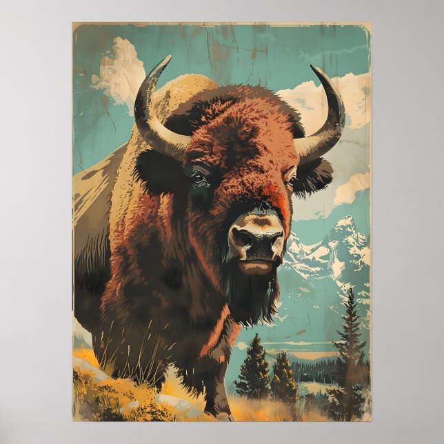 Affiche Illustration de bison vintage (Devant)