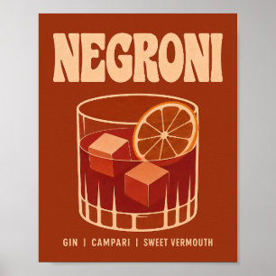 Affiche Illustration de boisson Negroni orange brûlée vint