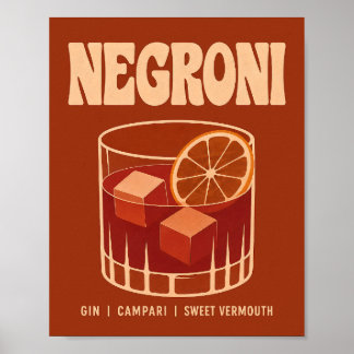 Affiche Illustration de boisson Negroni orange brûlée vint