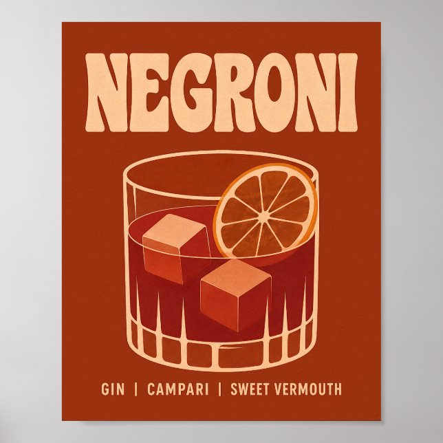 Affiche Illustration de boisson Negroni orange brûlée vint (Devant)