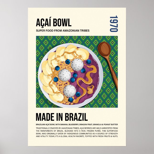Affiche Illustration de Bol Açaí, Superaliment Brésilien (Devant)