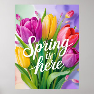 Affiche Illustration de bouquet de tulipes "Le printemps e