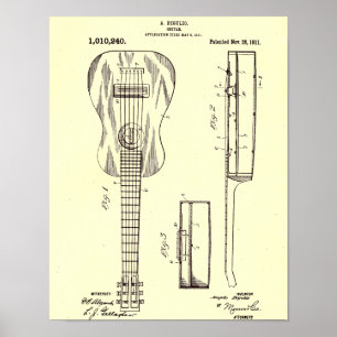 Affiche Illustration de brevet de guitare vintage 1911