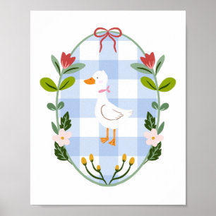 Affiche Illustration de canard blanc Cottagecore - Gingham