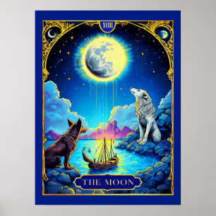 Affiche Illustration de carte de tarot, La Lune