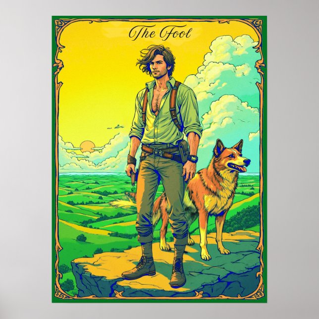 Affiche Illustration de carte de tarot, Le Fou (Devant)