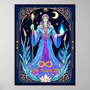 Affiche Illustration de carte de tarot, Le Magicien