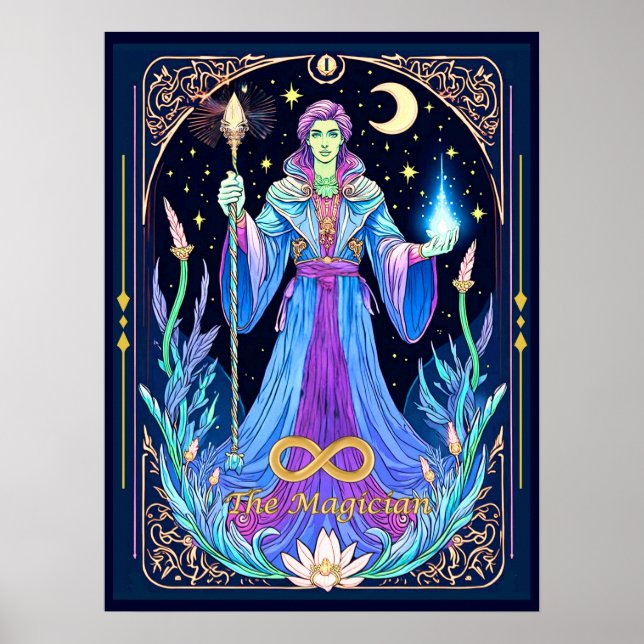 Affiche Illustration de carte de tarot, Le Magicien (Devant)