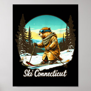 Affiche Illustration de castor de ski adorable se connecte