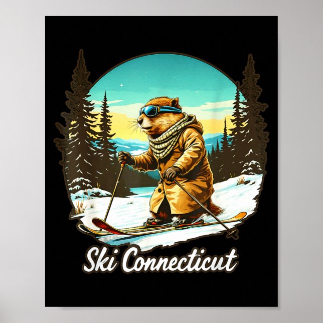 Affiche Illustration de castor de ski adorable se connecte (Devant)
