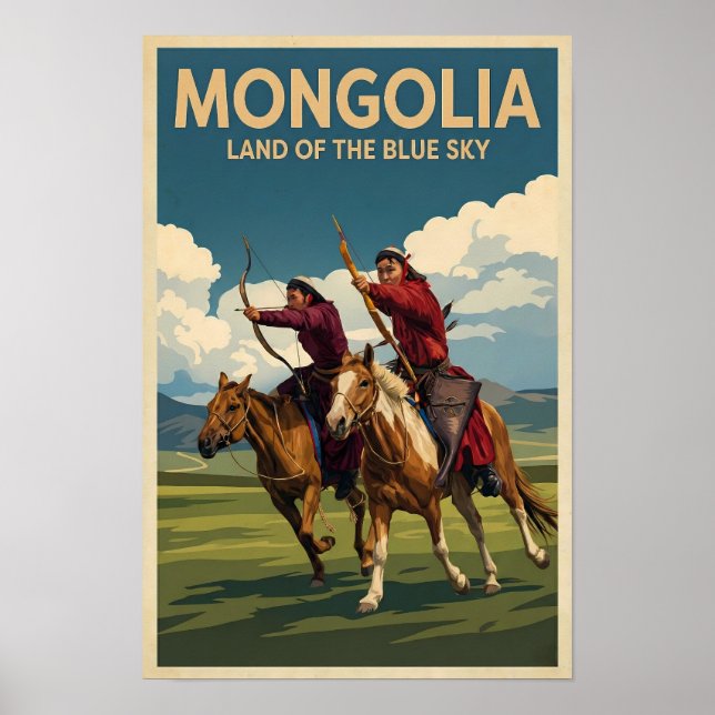 Affiche Illustration de cavaliers de Mongolie Art de voyag (Devant)