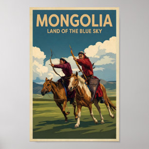 Affiche Illustration de cavaliers de Mongolie Art de voyag