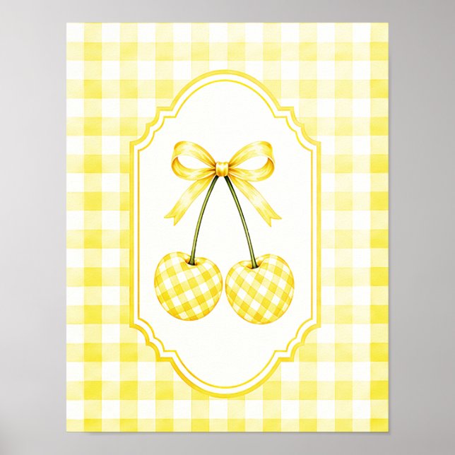 Affiche Illustration de cerise à carreaux jaune rustique  (Devant)