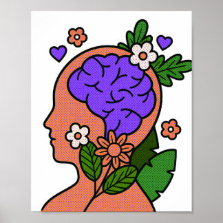 Affiche Illustration de cerveau floral esprit botanique