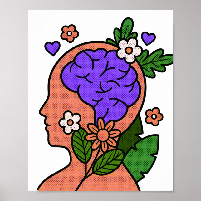 Affiche Illustration de cerveau floral esprit botanique (Devant)
