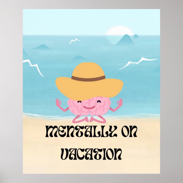 Affiche Illustration de cerveau méditant sur une plage mig (Devant)