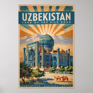 Affiche Illustration de chameau vintage art de voyage Ouzb