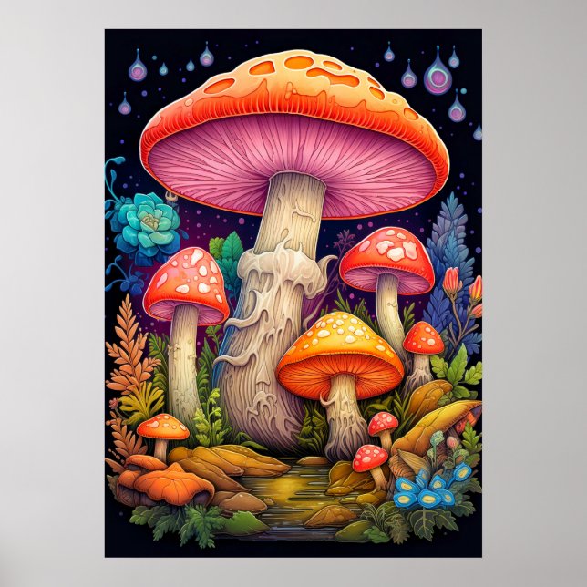 Affiche Illustration de champignons de la forêt sauvage (Devant)
