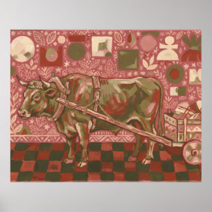 Affiche Illustration de char à bœufs de l'art populaire in