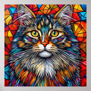 Affiche Illustration de chat abstrait vibrant