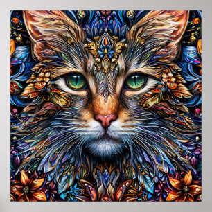 Affiche Illustration de chat abstrait vibrant