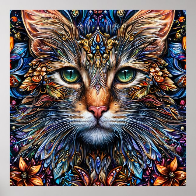 Affiche Illustration de chat abstrait vibrant (Devant)