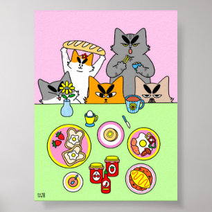 Affiche Illustration de chat colorée du Breakfast Club pou