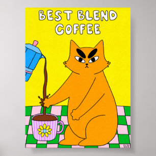 Affiche Illustration de chat de café rétro coloré