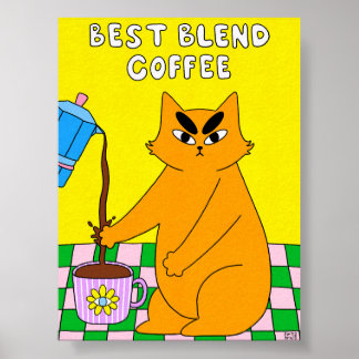 Affiche Illustration de chat de café rétro coloré