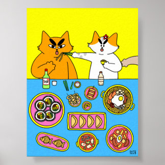 Affiche Illustration de chat de nourriture coréenne pastel
