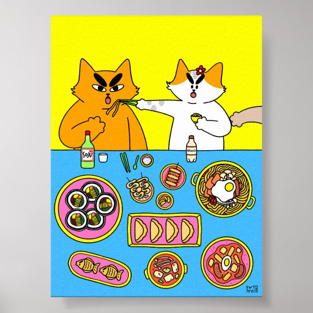 Affiche Illustration de chat de nourriture coréenne pastel (Devant)