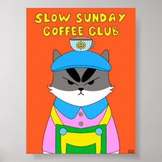 Affiche Illustration de chat du Coffee Club Slow Sunday