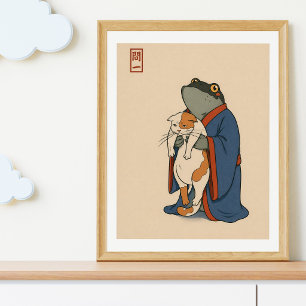 Affiche Illustration de chat grenouille japonaise Anim s
