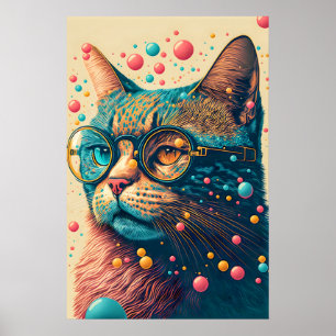Affiche Illustration de chat Kitty artistique colorée