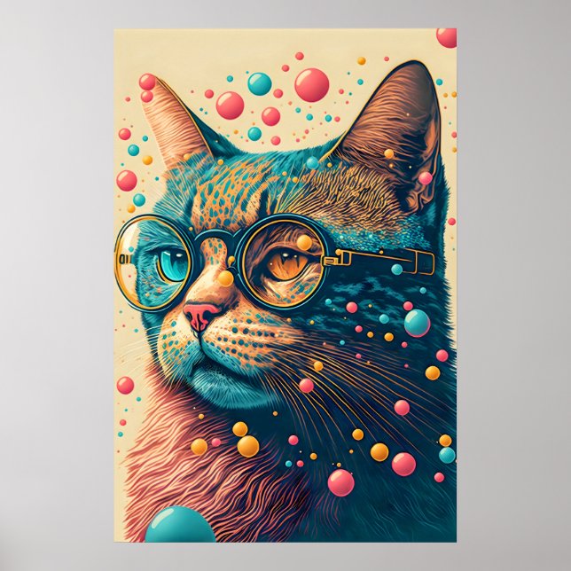 Affiche Illustration de chat Kitty artistique colorée (Devant)