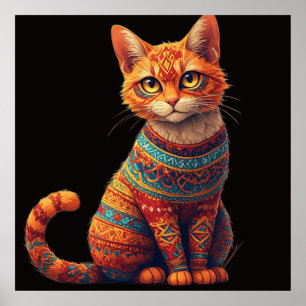 Affiche Illustration de chat mignon à motifs dans le style