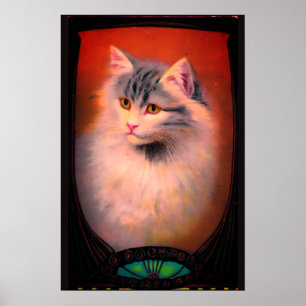 Affiche Illustration de chat vintage art nouveau élégant