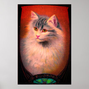 Affiche Illustration de chat vintage art nouveau élégant