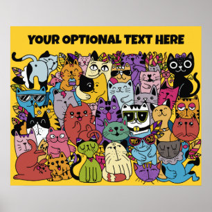 Affiche Illustration de chats amusants de texte et de coul