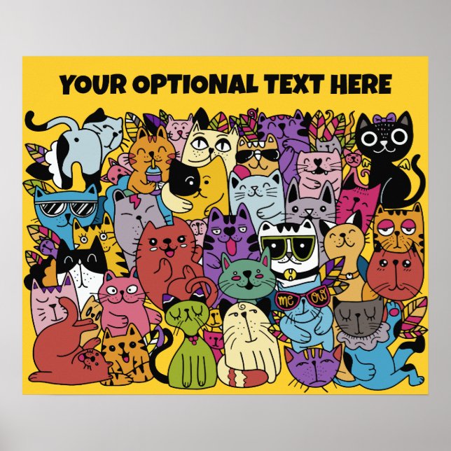 Affiche Illustration de chats amusants de texte et de coul (Devant)